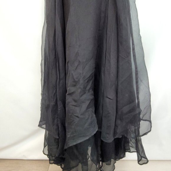 NWT Tiar Bellomo M Black Cinderella Dress Wedding Silk Chiffon Wednesday Addams - Picture 9 of 10